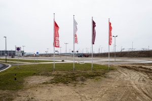 Flags of the Berlin Brandenburg International Airport Willy Brandt in Berlin Schönefeld