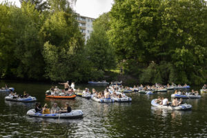 Dinghy party on the Landwehrkanal in Berlin